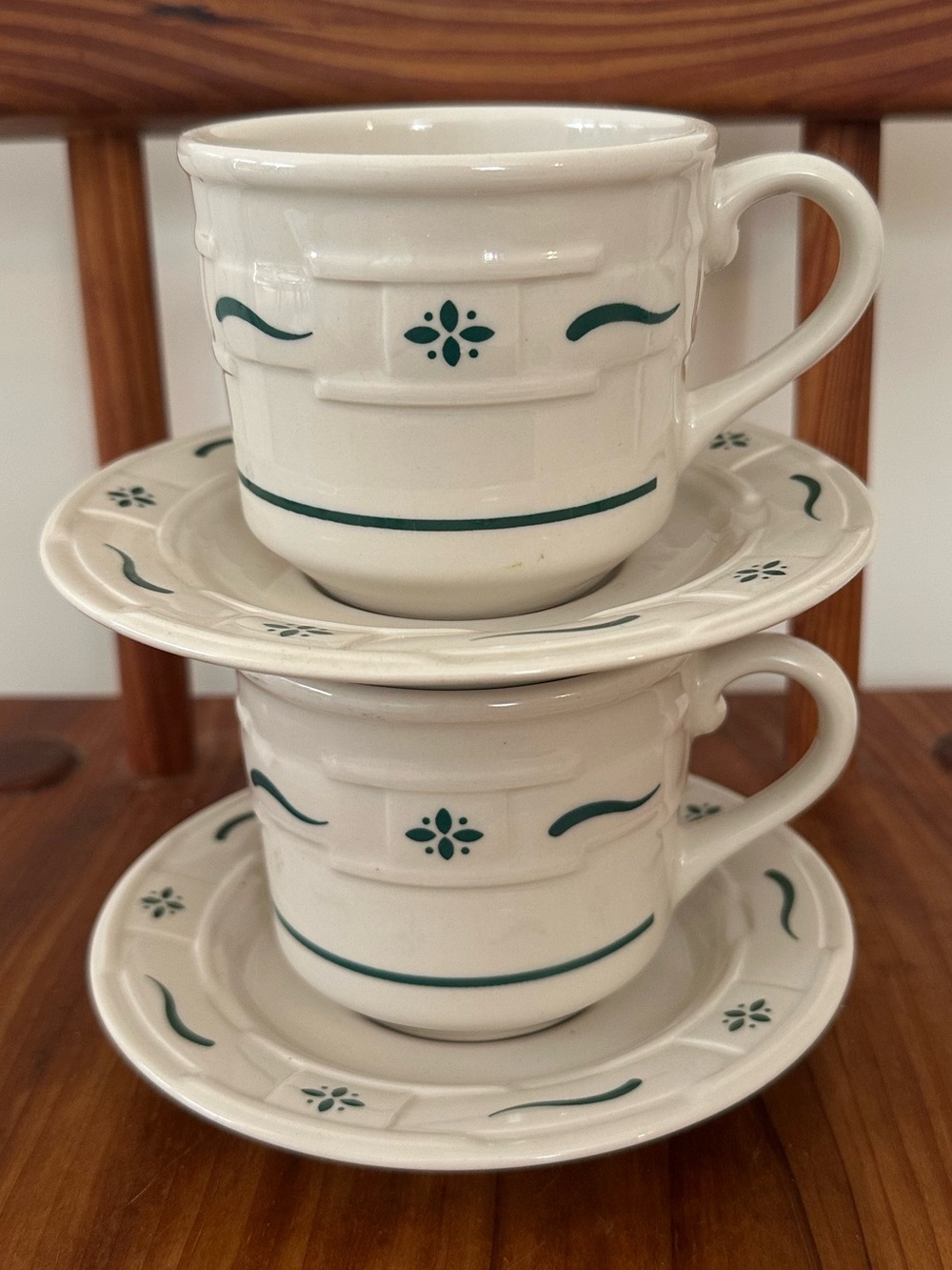 Set of 2 Longaberger Pottery Mug Cup and SauceWoven Traditions Classic Green
